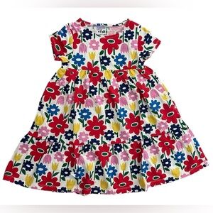 Mini Boden Short Sleeve Cotton Twirly Dress Multi Flower Girls Size 6-7 NWT